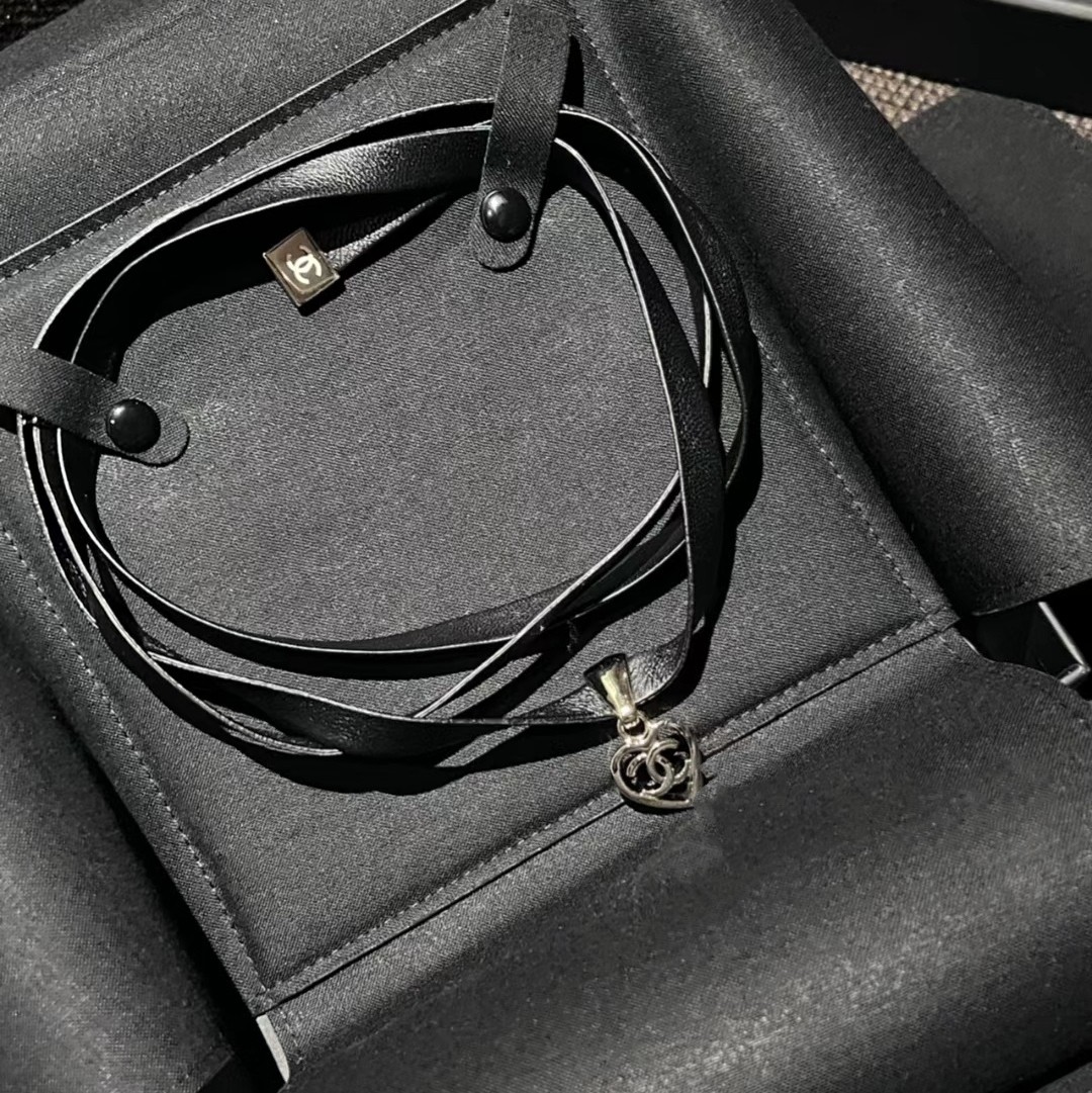 Chanel Hollow Heart Bracelet Earrings Ring Leather Necklace - Image 4