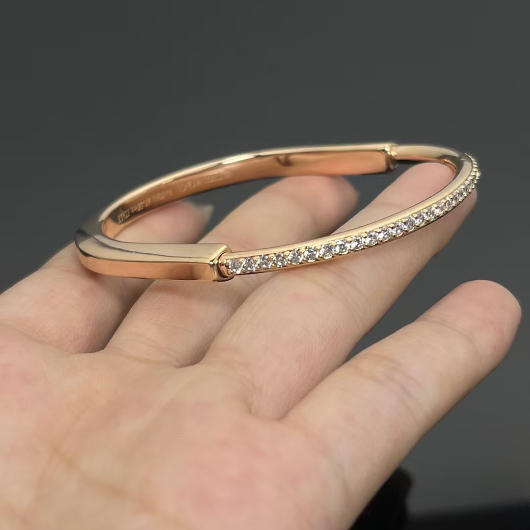 Tiffany Lock Bangle Half Pavé Diamonds Bracelet - Image 3