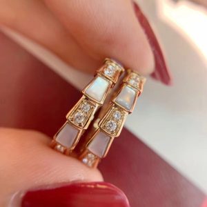 Bvlgari Rose Gold White Mother of Pearl Serpenti Viper Ring