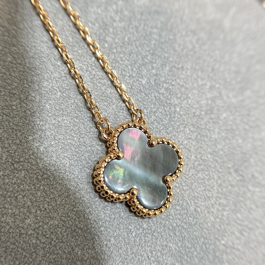 VCA Rose Gold Gray Mother of Pearl Clover Pendant Necklace - Image 5