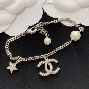 Chanel Star Pearl Chain Silver Bracelet
