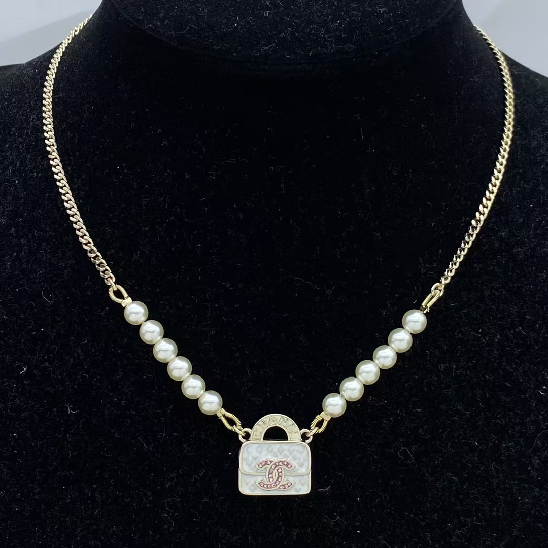 Chanel Bag Pendant Pearl Chain Necklace - Image 2