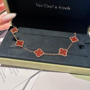 VCA Vintage Alhambra Red Carnelian Rose Gold Bracelet, 5 Motifs