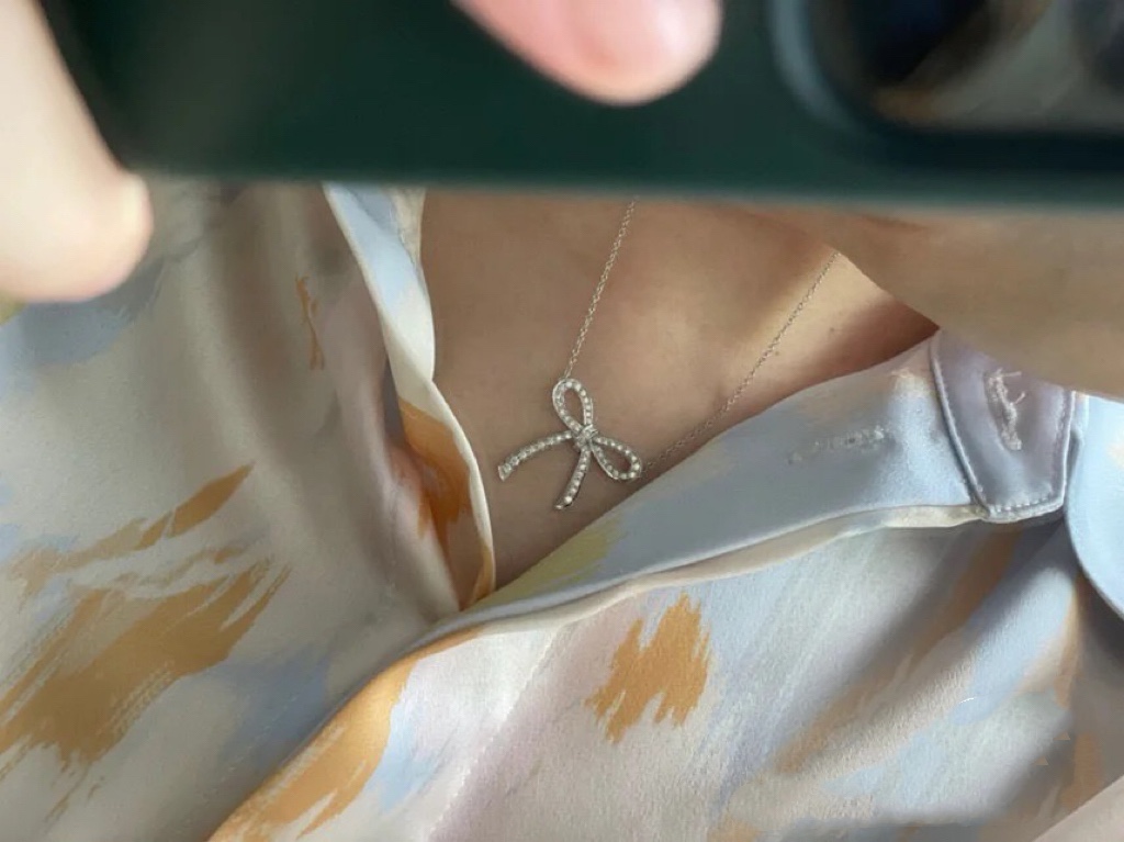 Tiffany Large Full Diamond Bow Pendant Necklace - Image 4