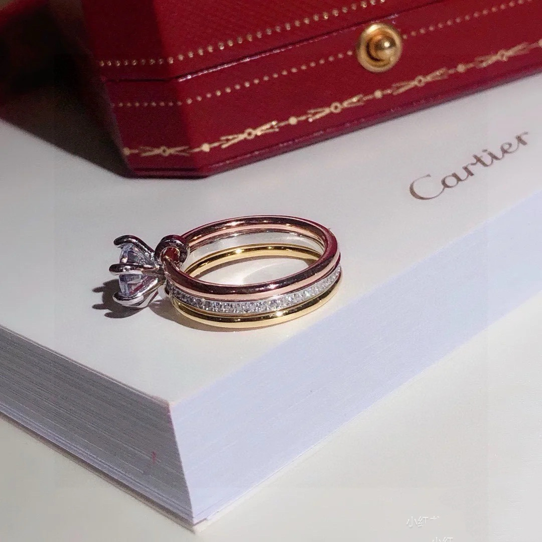 Cartier Three Layers Mixed Metal Color Diamond Ring - Image 4