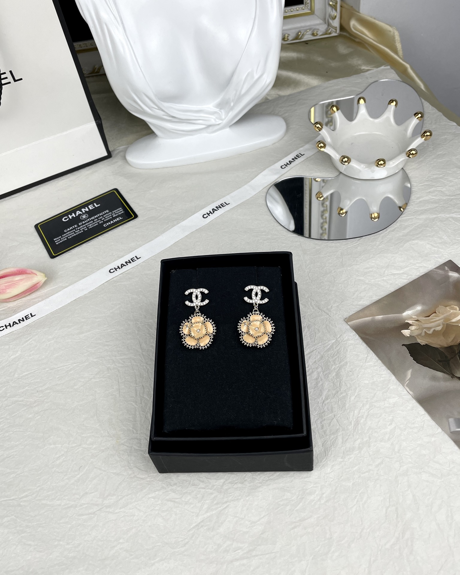 Chanel Enamel Camellia Earrings - Image 3