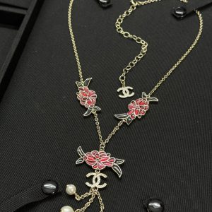 Chanel Flower Pearl Tassel Sweater Chain Necklace