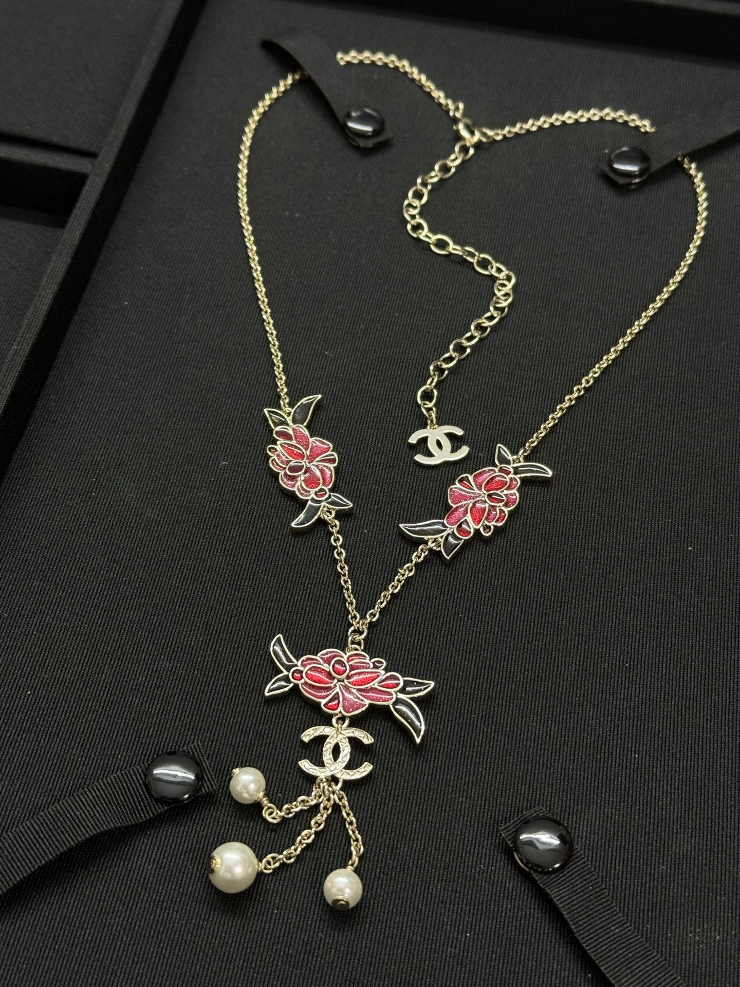 Chanel Flower Pearl Tassel Sweater Chain Necklace