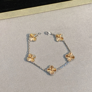 VCA Two-tone Guilloche Vintage Alhambra Bracelet, 5 Motifs