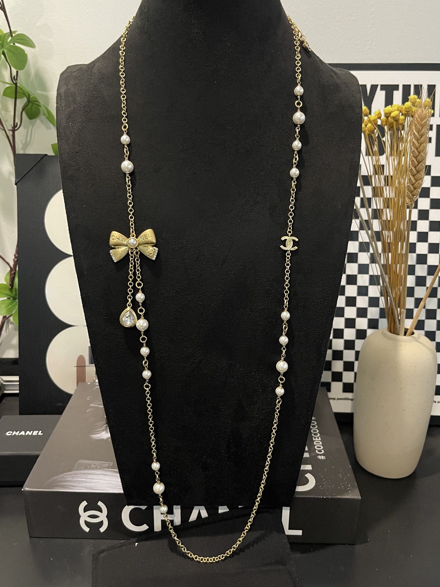 Chanel Bowknot Sweater Chain Foldable Double-Layer Long Necklace - Image 2