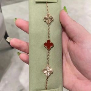 VCA Rose Gold Carnelian Vintage Alhambra Bracelet 5 Motifs
