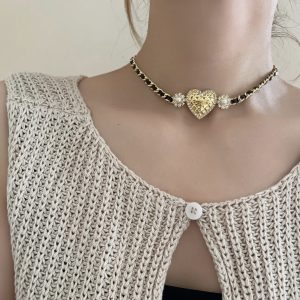 Chanel Leather Chain Love Heart Choker Necklace