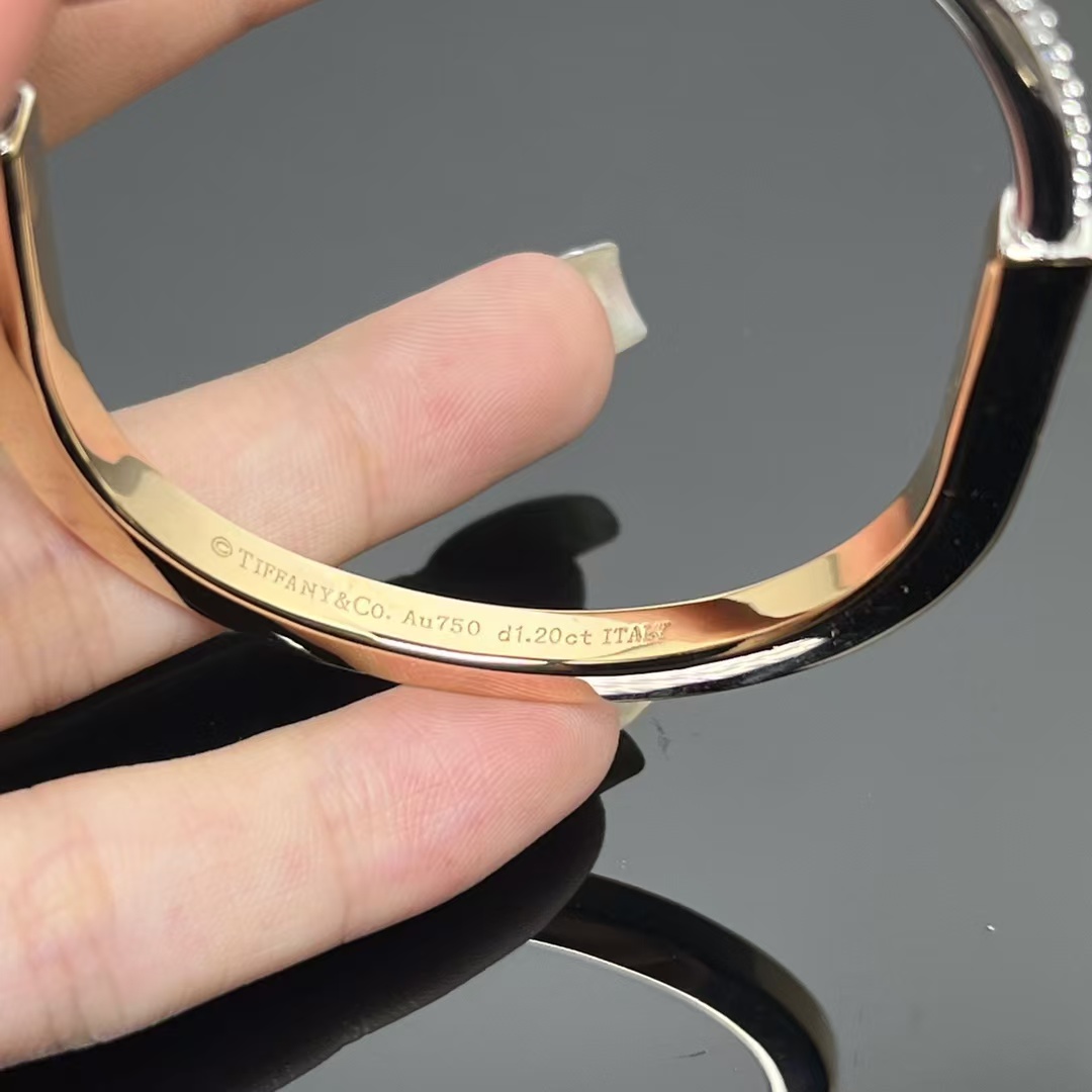 Tiffany Lock Bangle Half Pavé Diamonds Bracelet - Image 8