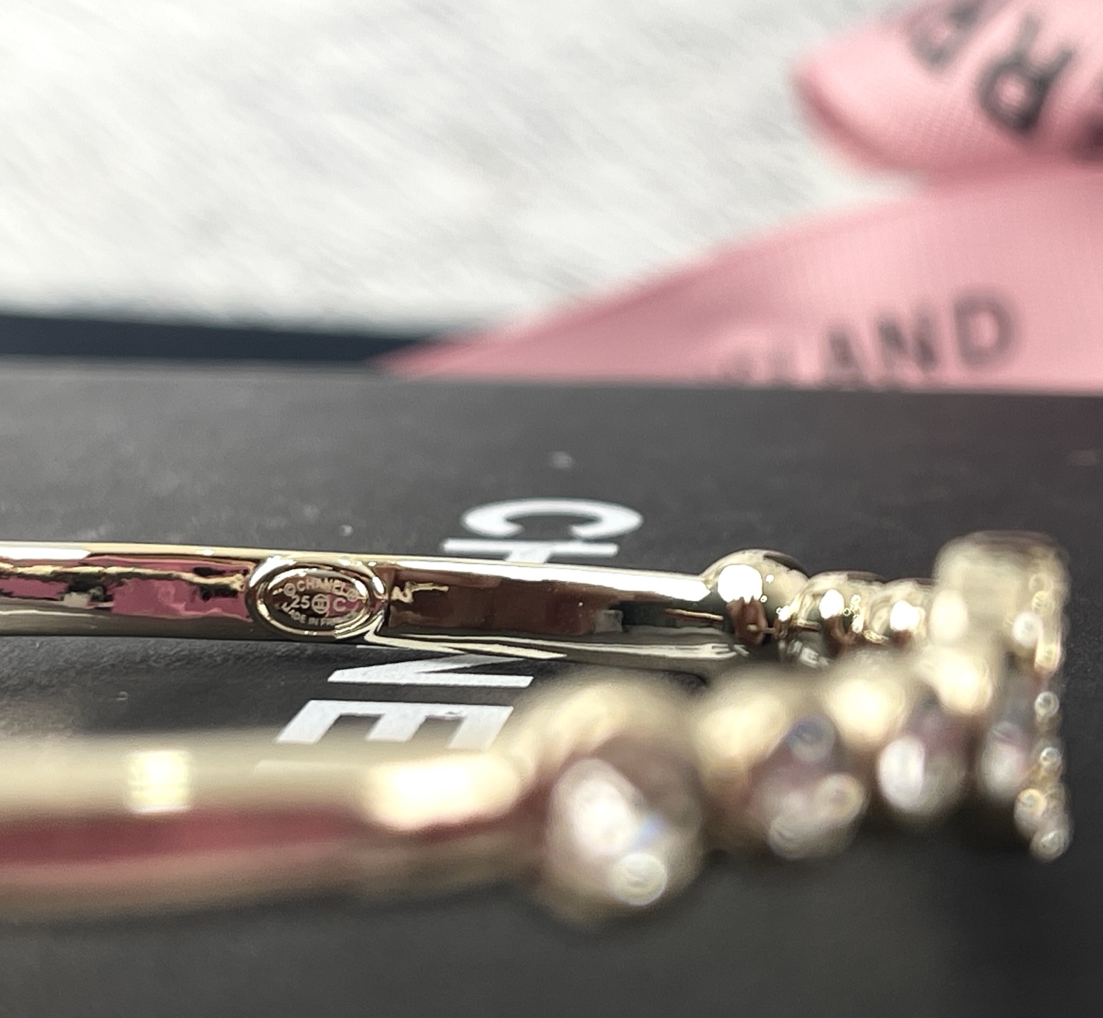 Chanel Rhinestone Open Cuff Bangle Bracelet - Image 7