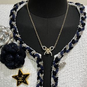 Chanel Color-blocked Full Rhinestones Bow Necklace