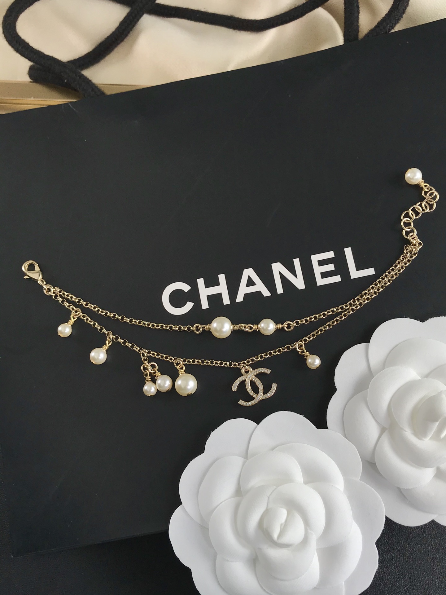 Chanel Dainty Two Layers Chain Pearl Bracelet - Image 5