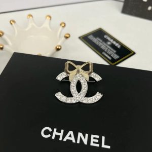 Chanel Light Gold Bow Mixed Silver CC Brooch Earrings Necklace