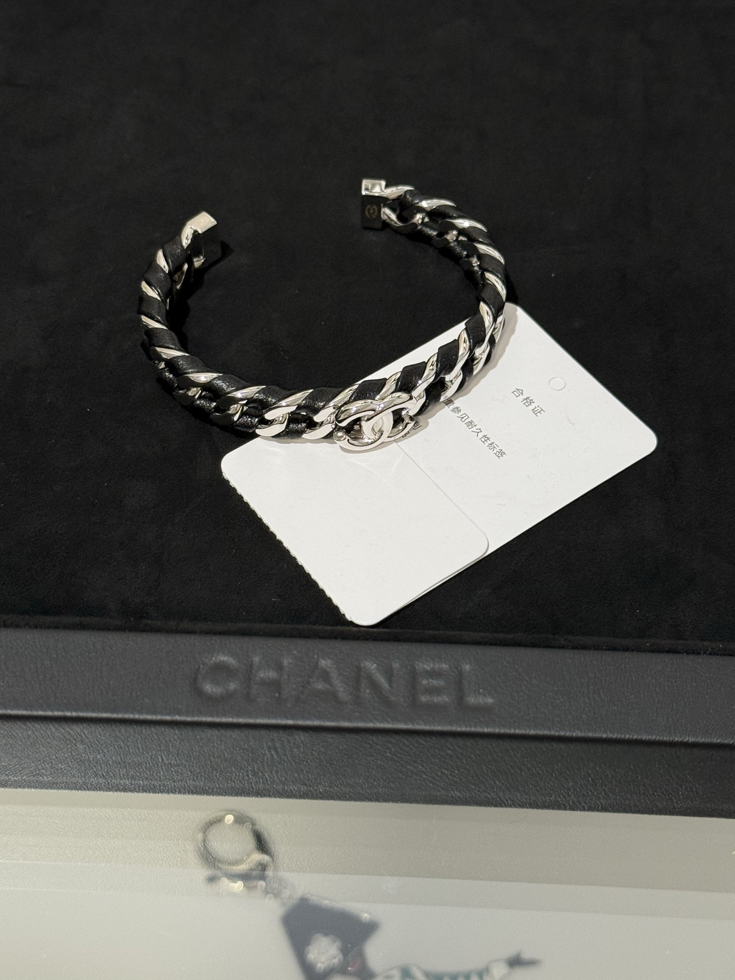Chanel 26C Leather with Chain Bracelet Cuff Bangle - Image 17