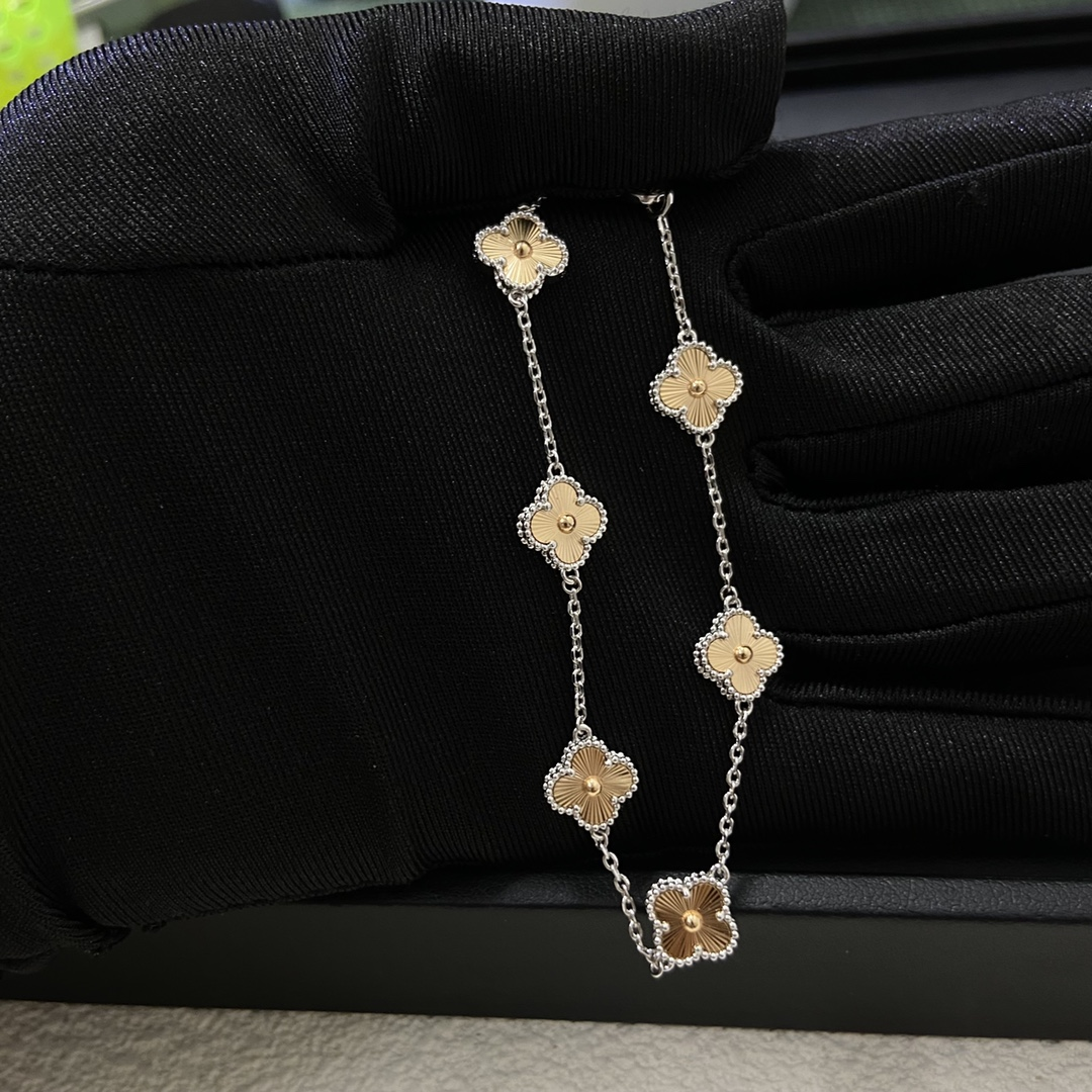 VCA Two-tone Guilloche Sweet Alhambra Bracelet, 6 Motifs