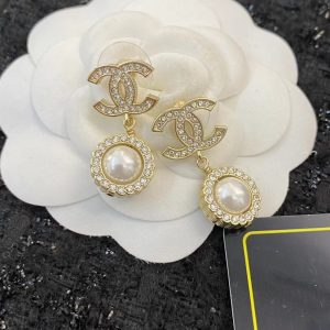 Chanel Double C Pearl Dangle Earrings