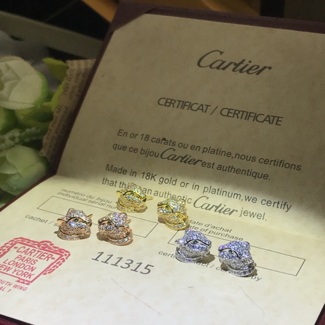 Cartier Full Paved Diamond Leopard Stud Earrings - Image 3