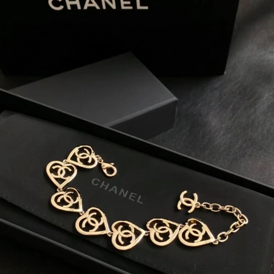 Chanel Hollow Heart Bracelet Earrings Ring Leather Necklace - Image 2