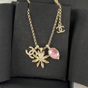 Chanel Pink Diamond Sunflower CC Pendant Necklace