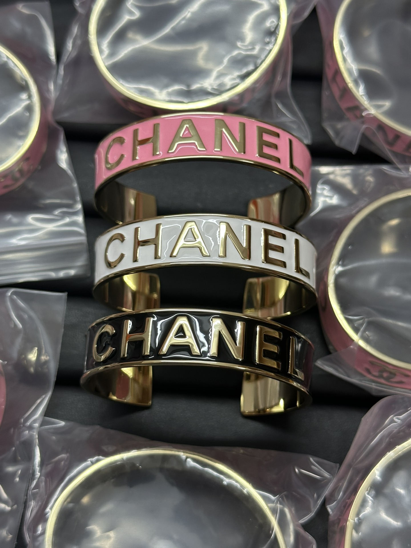 Chanel Embossed Monogram Open Cuff Bangle Bracelet - Image 3