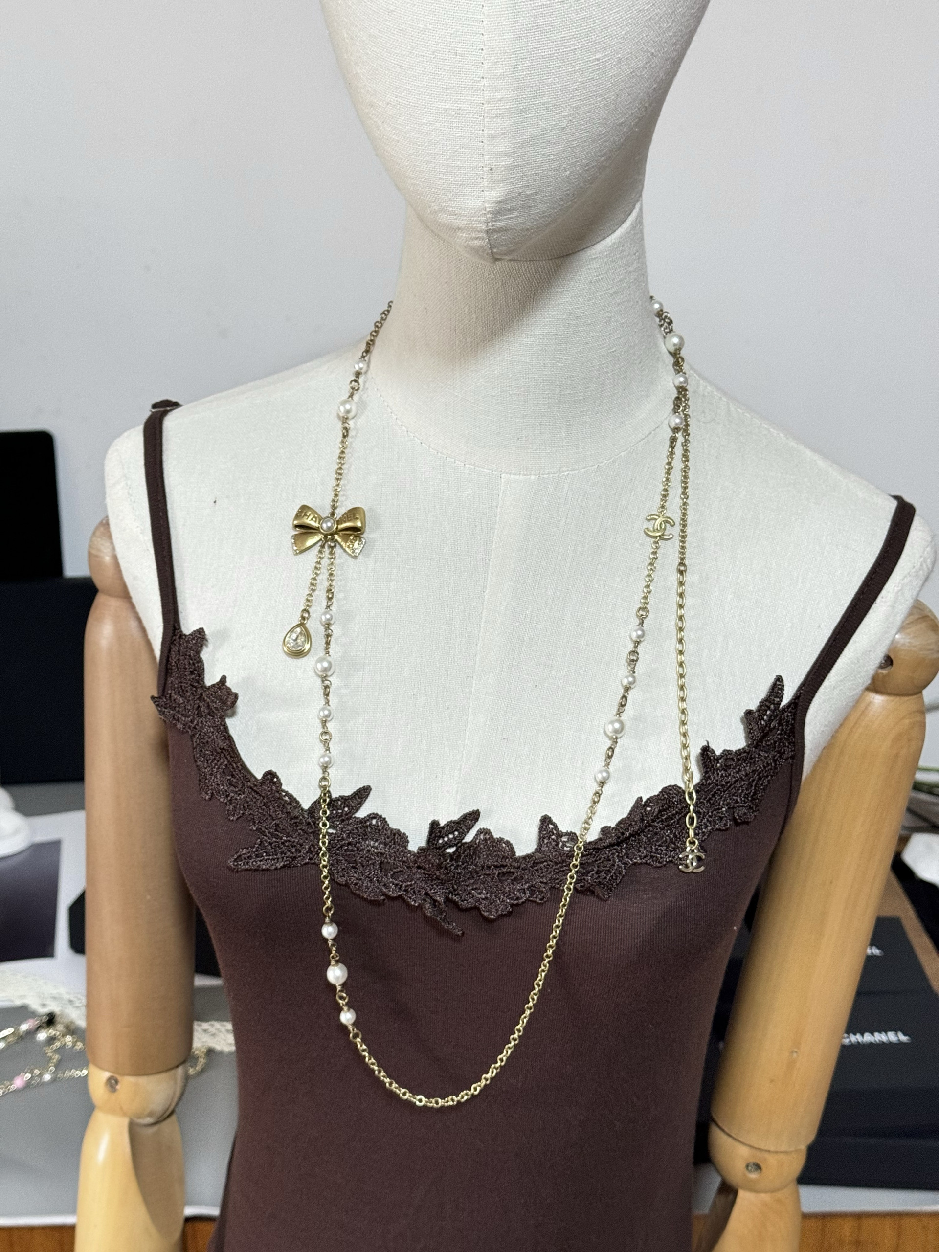 Chanel Bowknot Sweater Chain Foldable Double-Layer Long Necklace - Image 4