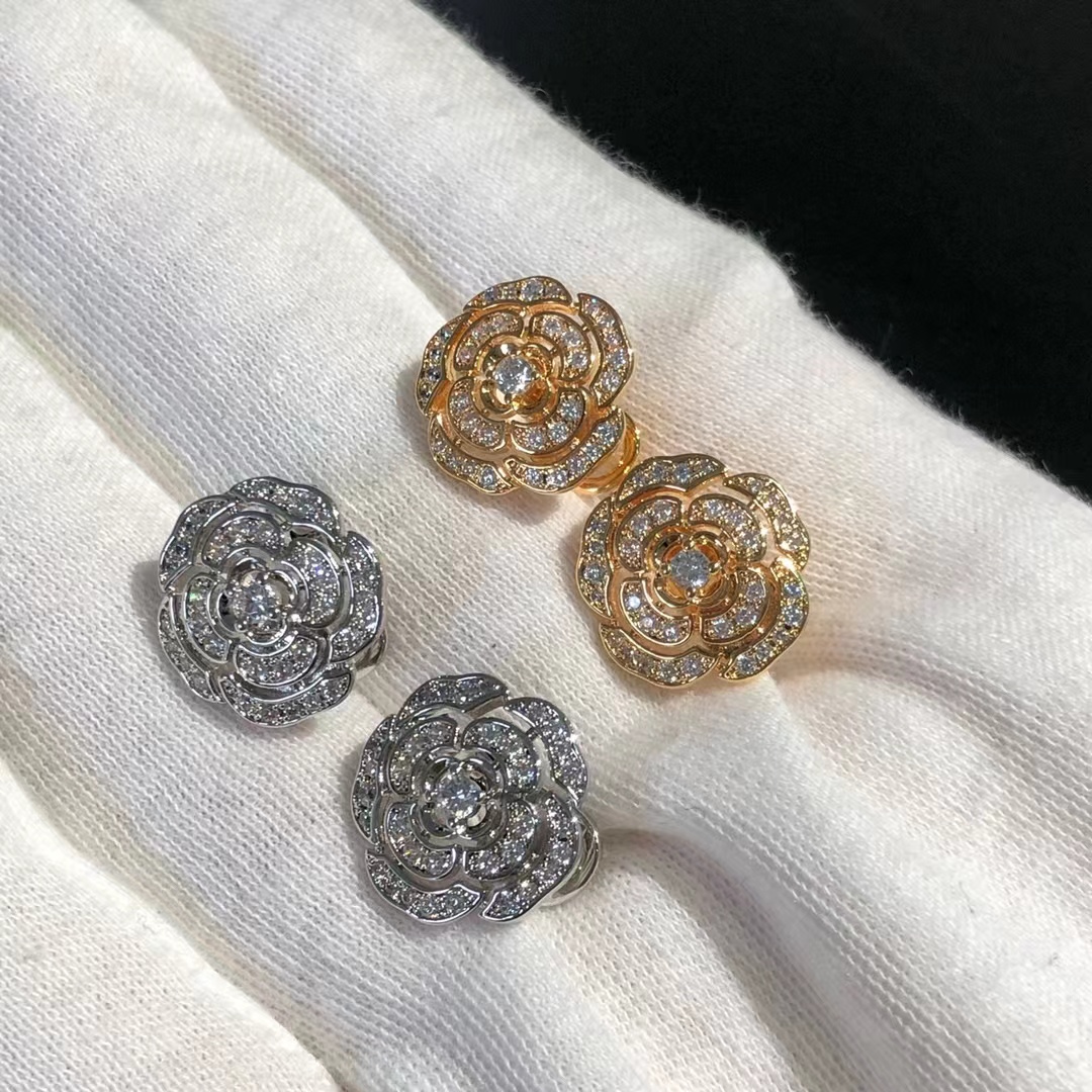 Chanel Diamond Camellia Stud Earrings - Image 2