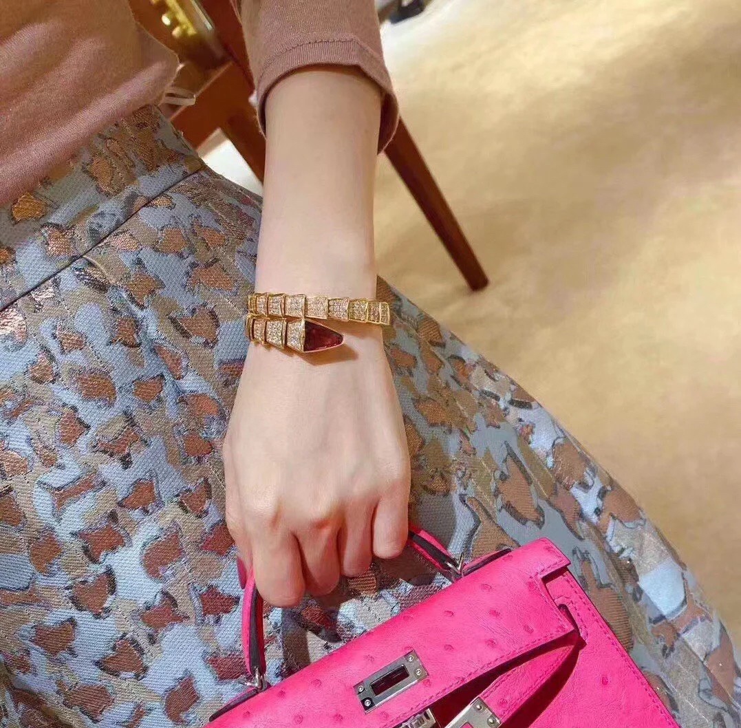 Dupe Bvlgari Serpenti Viper Bracelet in Rose Gold with Diamond and Rubellite - Image 4