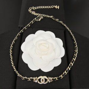 Chanel Leather Chain Choker Necklace
