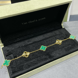 VCA Malachite and Guilloche Vintage Alhambra Bracelet, 5 Motifs
