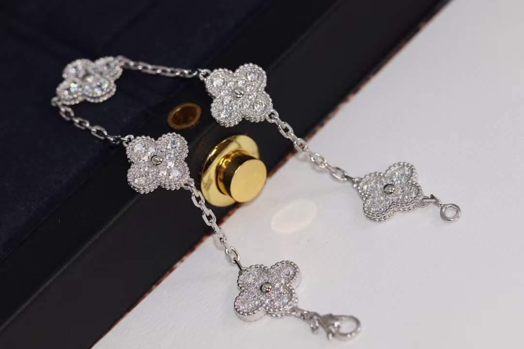 VCA White Gold Diamond Vintage Alhambra Bracelet 5 Motifs - Image 2