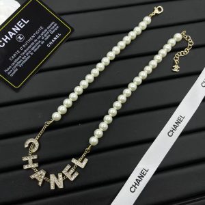 Chanel Letter Pednant Pearl Chain Necklace