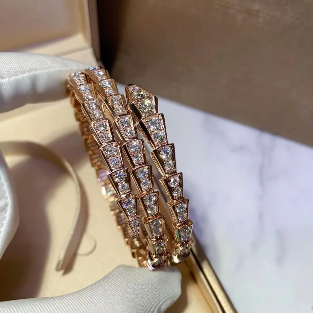 Bvlgari Serpenti Viper Bangle Bracelet - Full Diamond & Rose Gold - Image 2