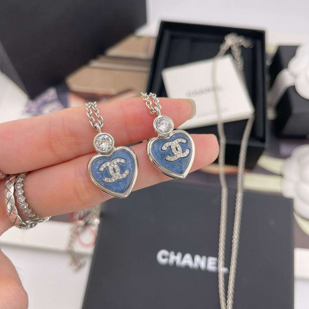 Chanel Blue Love Heart Necklace and Earrings - Image 2