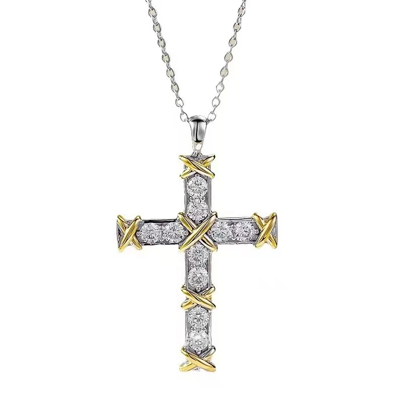 Tiffany Ten Stone Cross Pendant with Diamonds Necklace - Image 5
