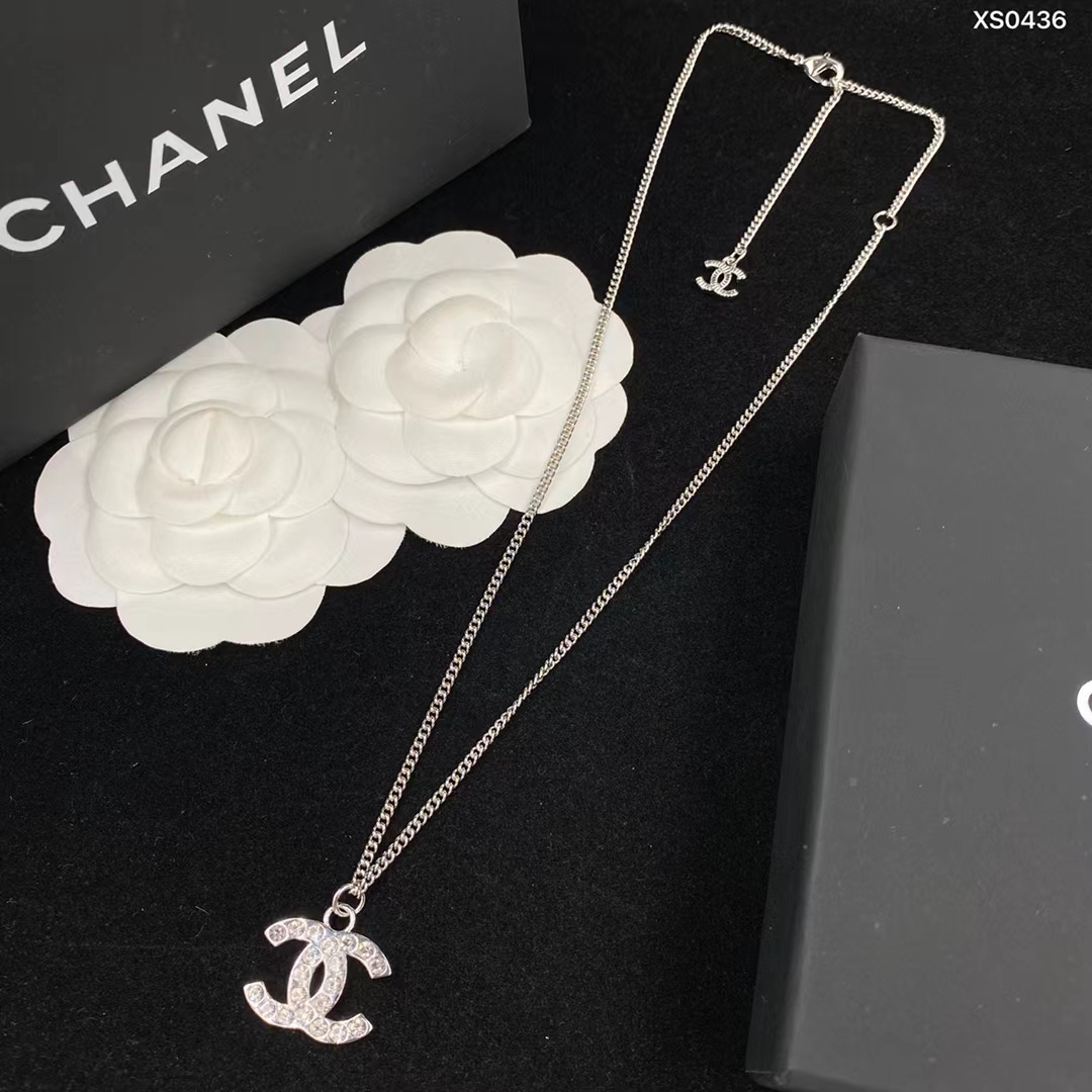 Chanel Classic Silver Double C Pendant Necklace - Image 4