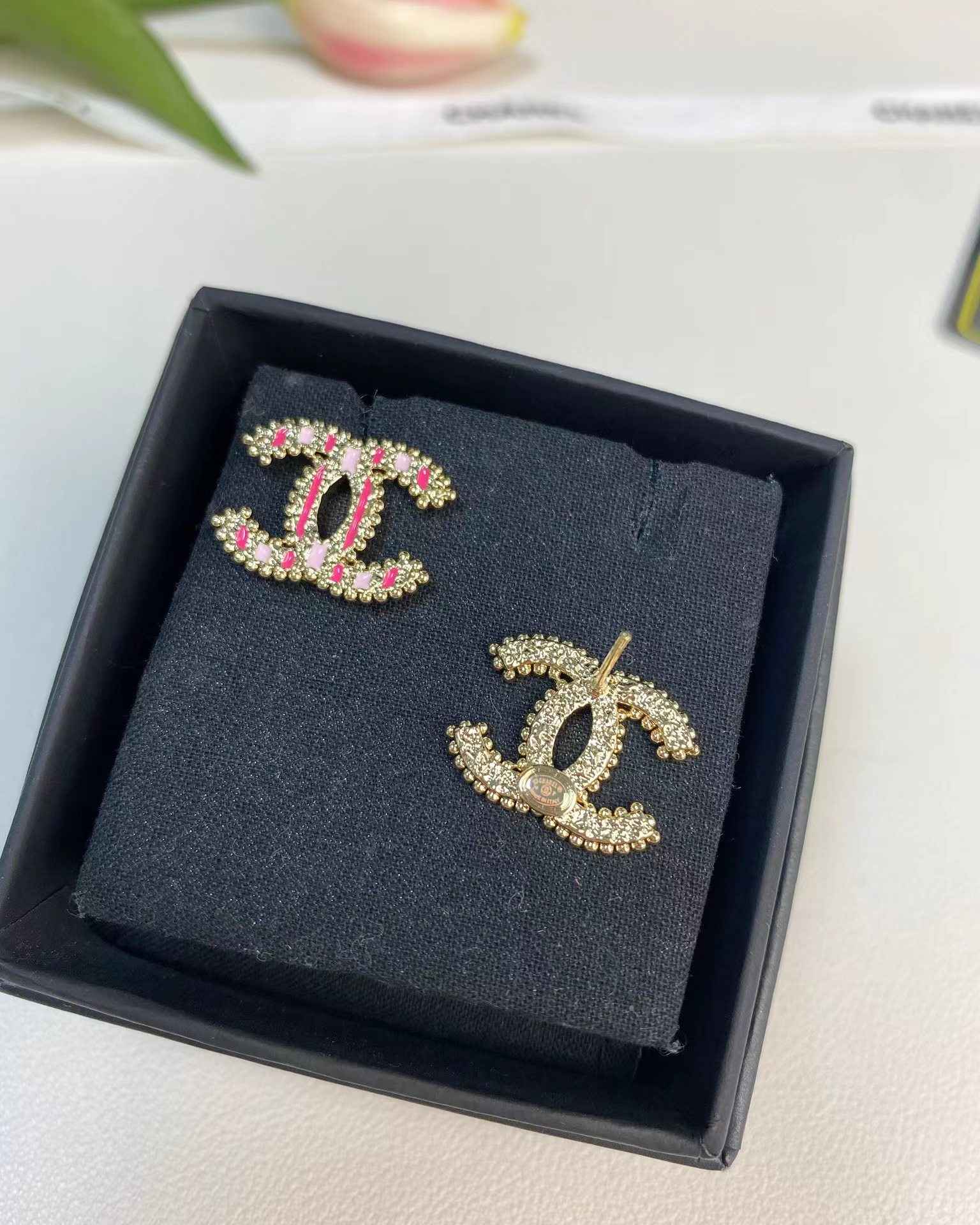 Chanel Enamel Pink Double C Earrings - Image 5