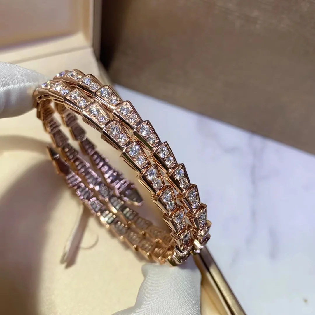 Bvlgari Serpenti Viper Bangle Bracelet - Full Diamond & Rose Gold - Image 3