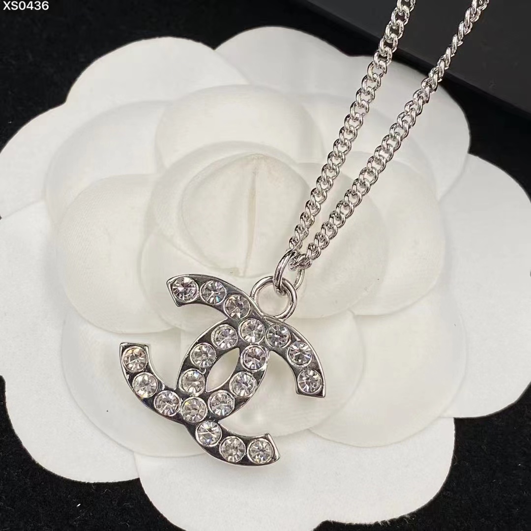 Chanel Classic Silver Double C Pendant Necklace - Image 2