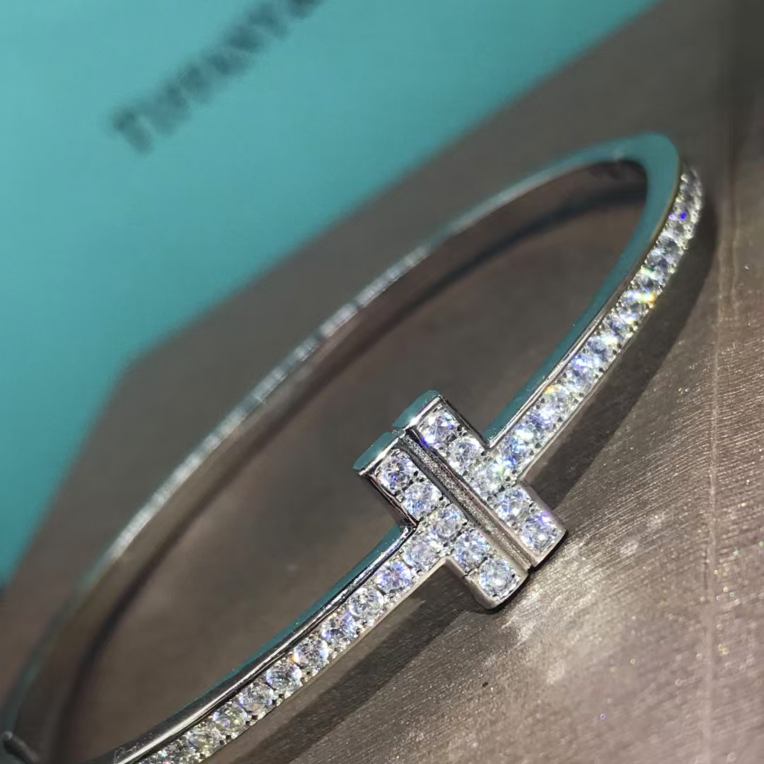 Tiffany Full Diamond Paved Double T Bangle Bracelet - Image 3